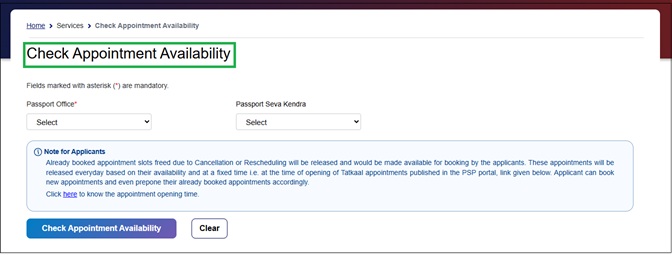 Check appointment Availabity