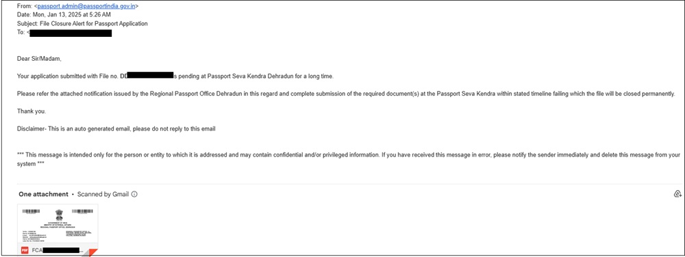 Closure Alert for Passport Application