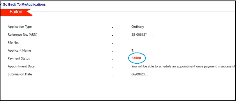 passport Payment Failed Status